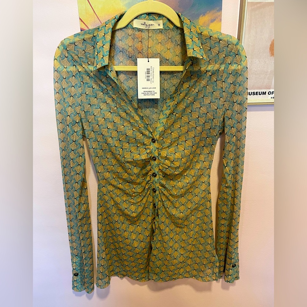 Molly Green retro patterned sheer blouse NEW